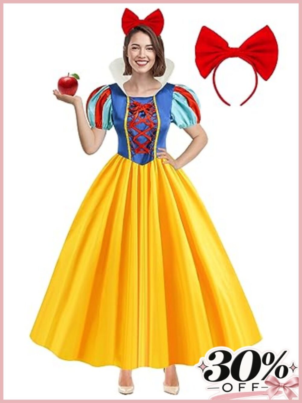 Princess Costume Dress for Women with Bow Headband Halloween Cosplay Outfit